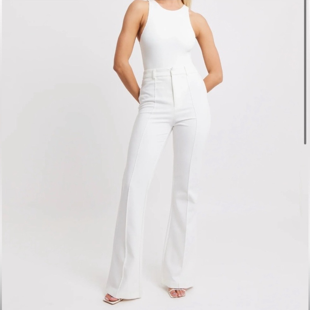 High-Waist White Flare Trousers